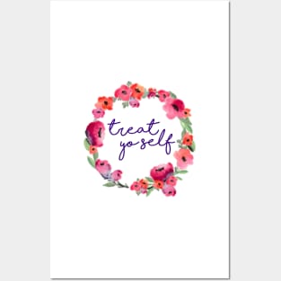 Treat Yo Self Pink Floral Wreath Posters and Art